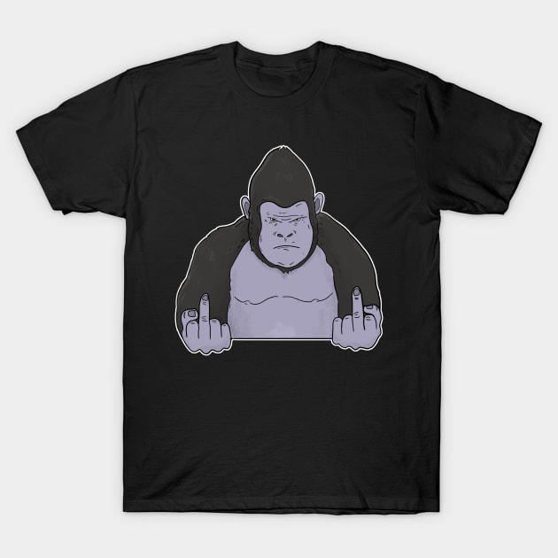 Grumpy Gorilla Holding Middle Finger T-Shirt by Mesyo